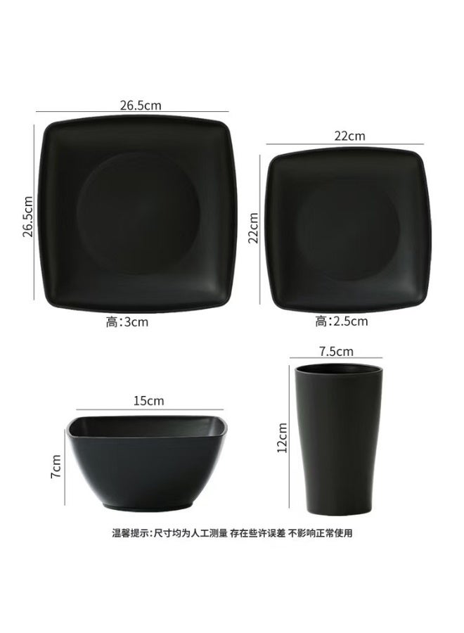 16-Piece Plastic Tableware Set, Including Plates, Bowls, And Cups For 4 People, Square Plates And Salad Bowls, Perfect For Home Use And As A Gift(Black) - Image 2